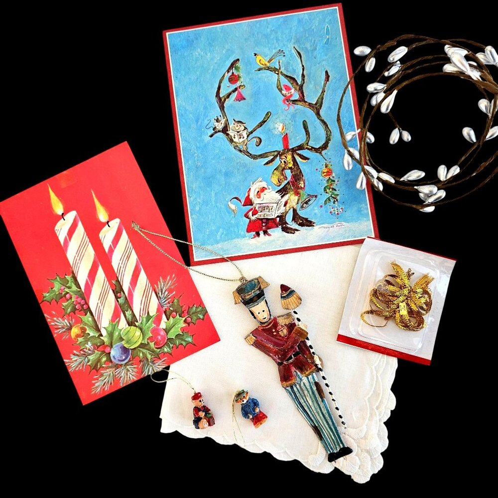 Tin Toy Soldier Instant Vintage Christmas Collection Hankie Decor Bundle